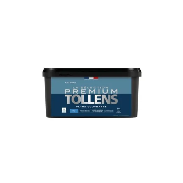 Peinture murs, boiseries et radiateurs bleu topaze mat Tollens Premium 2.5 L