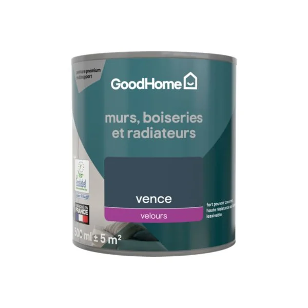 Peinture murs, boiseries et radiateurs bleu vence velours GoodHome Premium 0.5 L