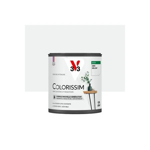 Peinture murs, boiseries et radiateurs gris délicat satin V33 Colorissim 0.5 L