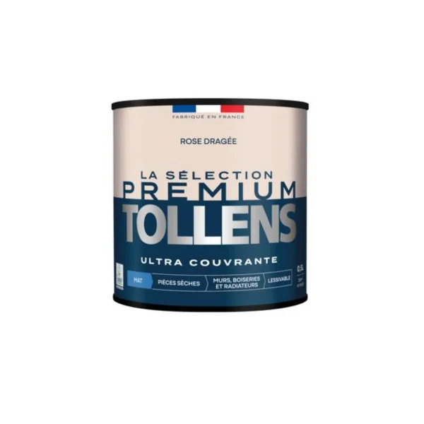 Peinture murs, boiseries et radiateurs rose dragée mat Tollens Premium 0.5 L