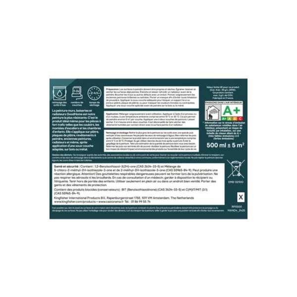 Peinture murs, boiseries et radiateurs vert coragh satin GoodHome Premium 0.5 L
