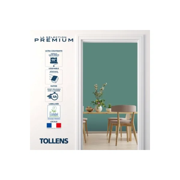 Peinture murs, boiseries et radiateurs vert emeraude velours Tollens Premium 0.5 L