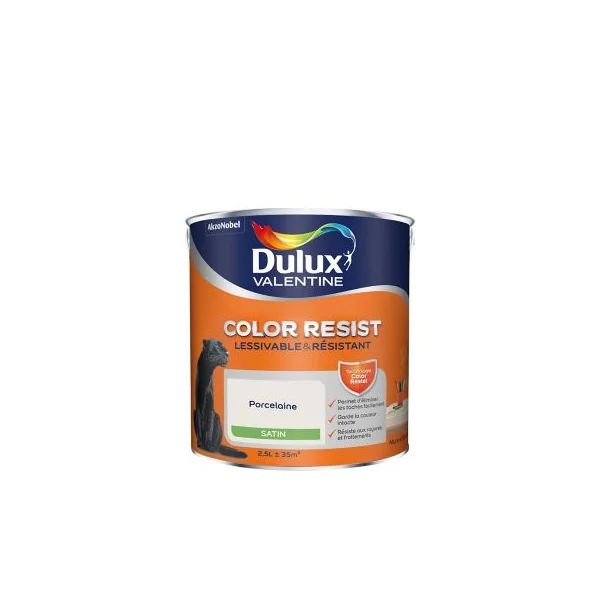 Peinture murs et boiseries Color Resist Dulux Valentine satin porcelaine 2,5L