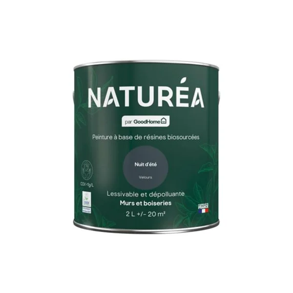 Peinture murs et boiseries gris nuit d'été velours GoodHome Naturéa 2 L