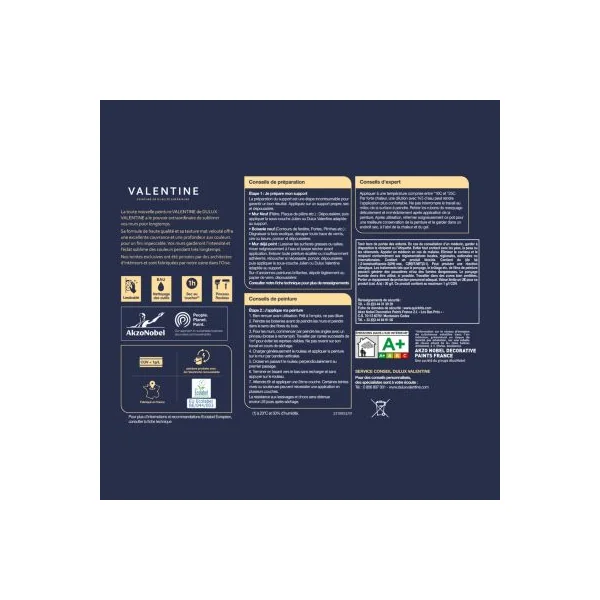 Peinture murs et boiseries noir profond Dulux Valentine Mat Velouté 2 L