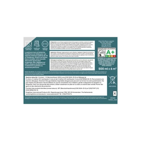 Peinture murs et boiseries vert limerick satin GoodHome 0.5 L