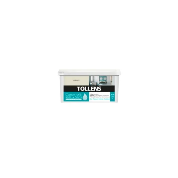 Peinture murs et plafonds cuisine et bains beige lin blanchi satin Tollens 2 L