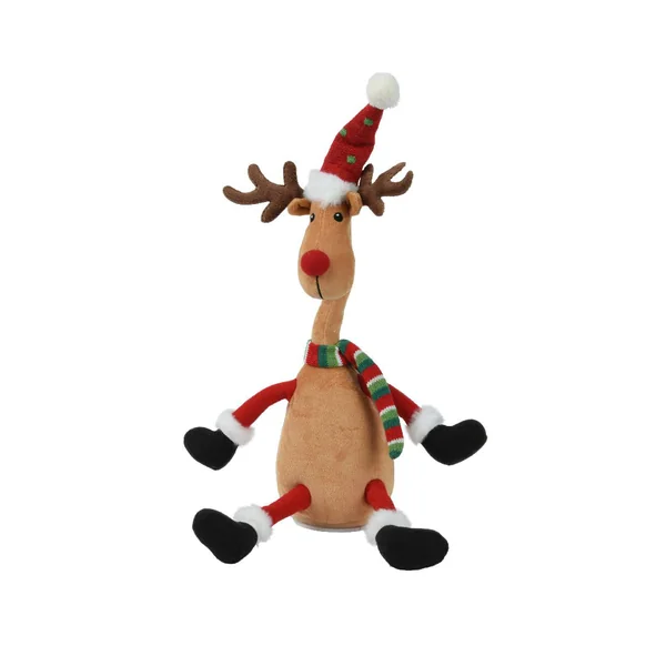 Peluche Renne animé avec bonnet Père Noël - 14 x 22,9 x 54,6 cm