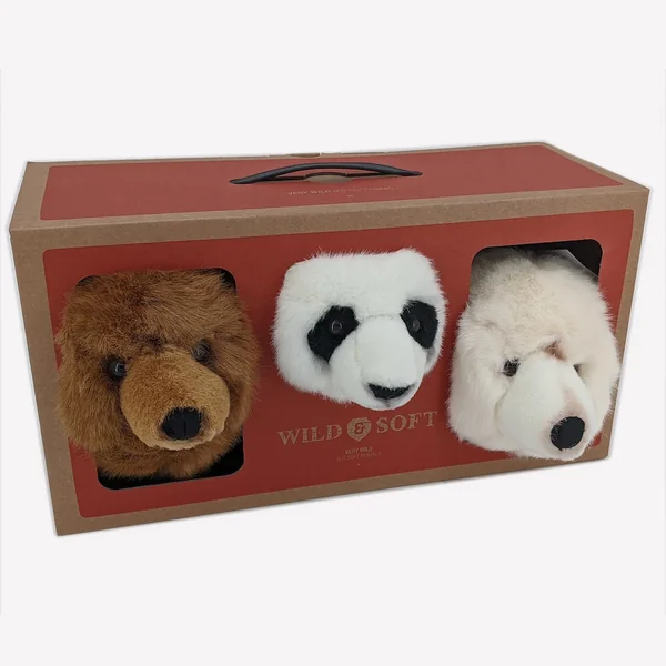 Peluche trophée mini 3 petites têtes d'Ours & Panda collection Forêt