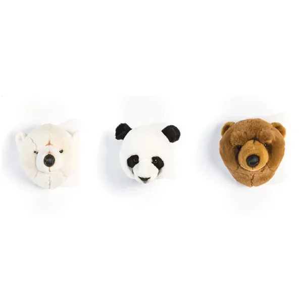 Peluche trophée mini 3 petites têtes d'Ours & Panda collection Forêt