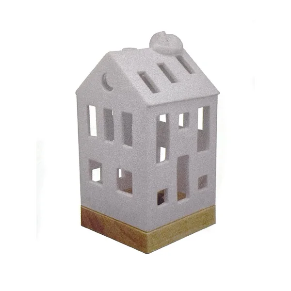 Photophore forme maison en céramique blanche avec chat taille M - Ø 7,7 x H 16 cm