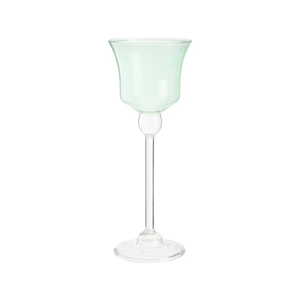 Photophore forme tulipe en verre vert - Ø 8,5 x H 22 cm