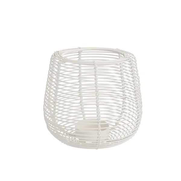 Photophore lignes coloris blanc en métal - 12,5 x 12,5 x 12,5 cm