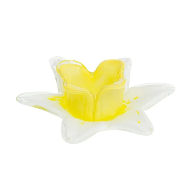 Photophore sulfure en verre blanc et jaune forme jonquille - 11 x 7 x 5 cm
