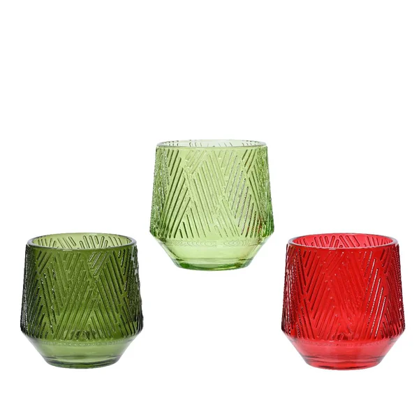 Photophore texturé coloris multicolore en verre - 8 cm