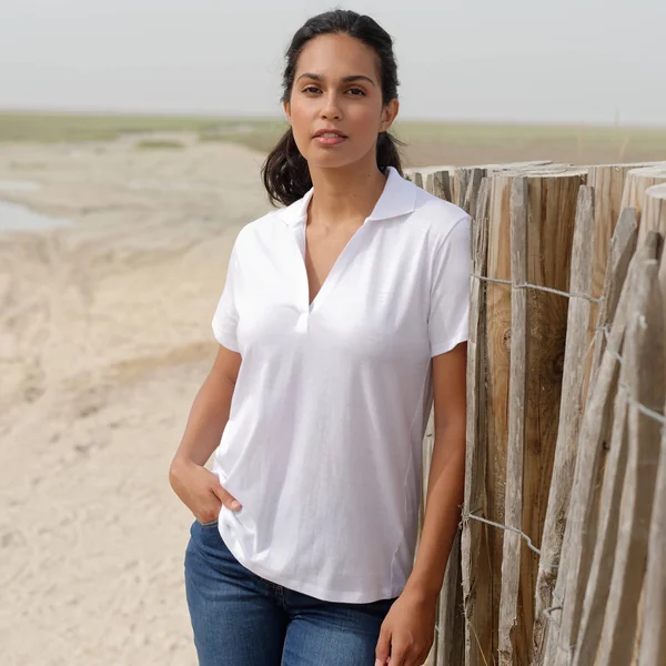 Polo manches courtes, maille jersey, blanc