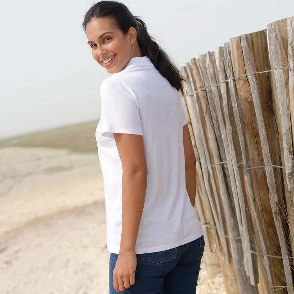 Polo manches courtes, maille jersey, blanc