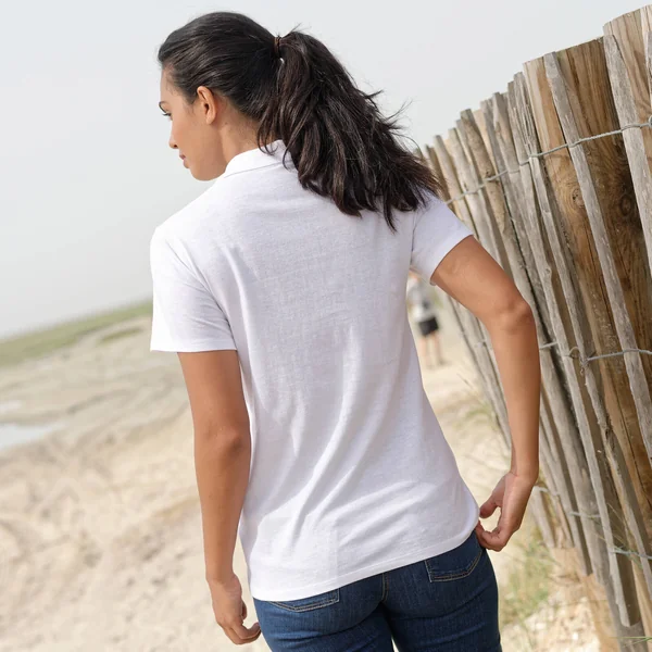 Polo manches courtes, maille jersey, blanc