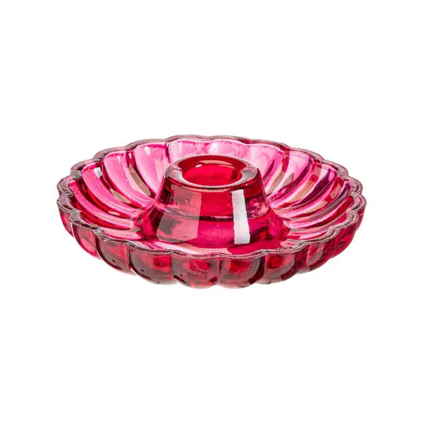 Porte-bougie rond forme coupelle en verre fuchsia - Ø 11,5 x H 3 cm