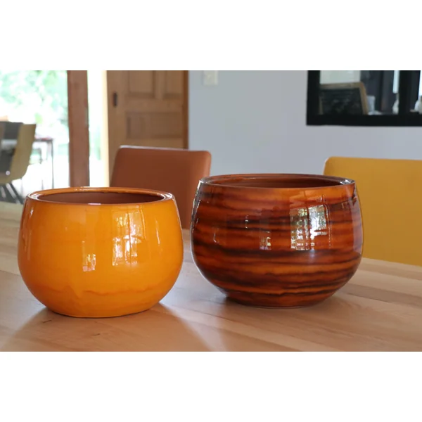 Pot en terre cuite émaillée orange Savane Les Poteries d’Albi Le Liseré - Ø 20 x H 17 cm