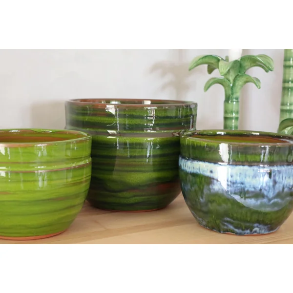Pot en terre cuite émaillée vert Forêt Les Poteries d'Albi Austral - Ø20 x H16 cm