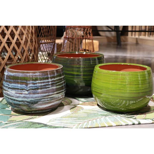 Pot en terre cuite émaillée vert Forêt Les Poteries d’Albi Le Liseré - Ø 20 x H 17 cm