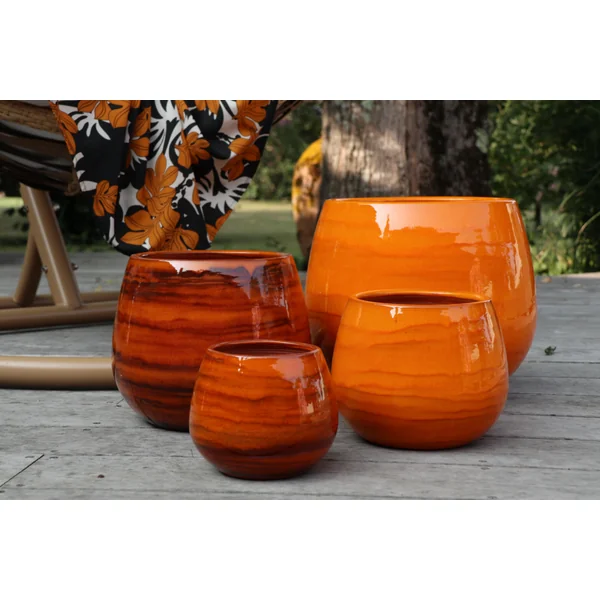 Pot en terre émaillée orange Savane Les Poteries d'Albi Cancale - Ø 21 x H 21 cm