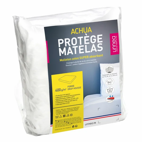 Protège matelas 70x140 cm bonnet 15cm ACHUA molleton 100% coton 400 g/m²