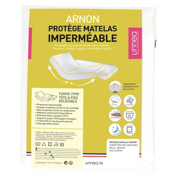 Protège matelas imperméable ARNON 2x80x190 cm lit articulé TPR bonnet 23 cm molleton 100% coton contrecollé polyuréthane