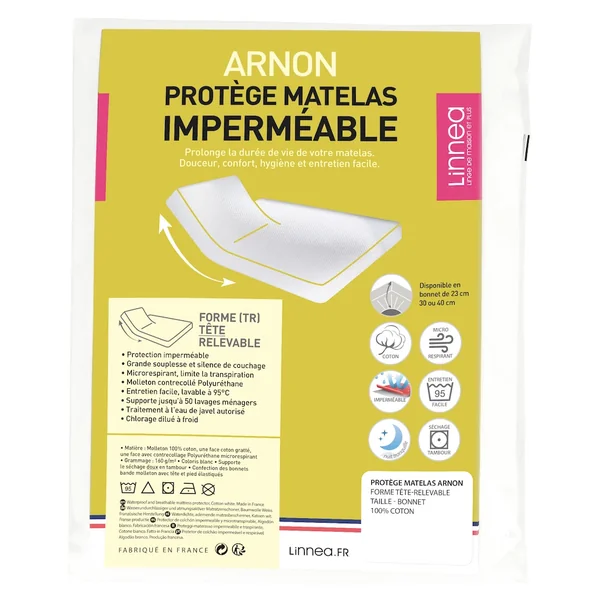 Protège matelas imperméable ARNON 2x80x220 cm lit articulé TR bonnet 40 cm molleton 100% coton contrecollé polyuréthane