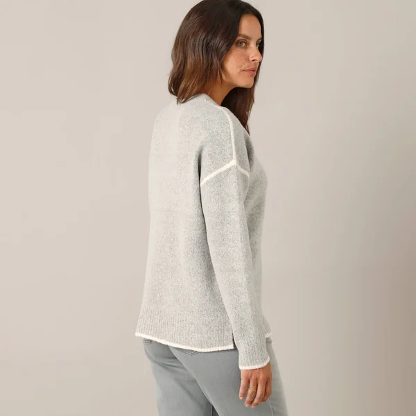 Pull bicolore en maille moelleuse , gris chiné