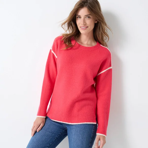 Pull bicolore en maille moelleuse , rose