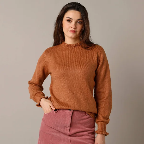 Pull col montant, finition frisotti, caramel
