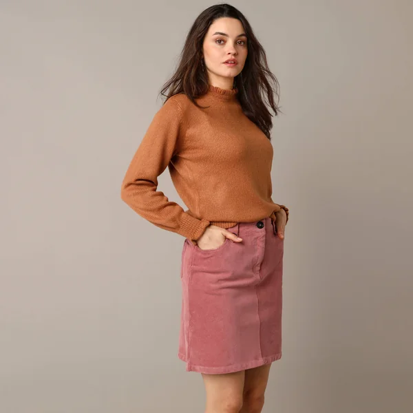 Pull col montant, finition frisotti, caramel