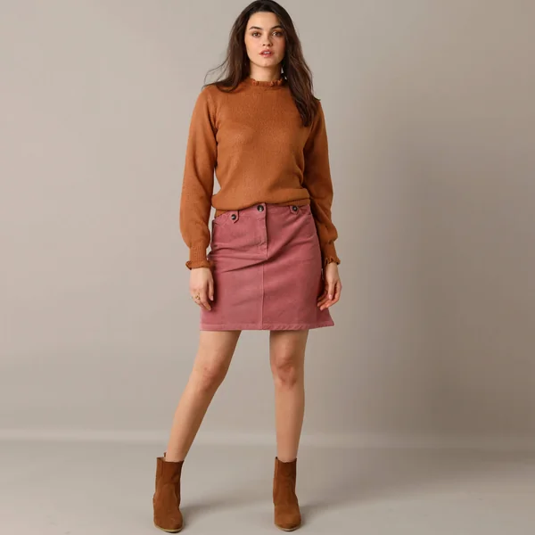 Pull col montant, finition frisotti, caramel