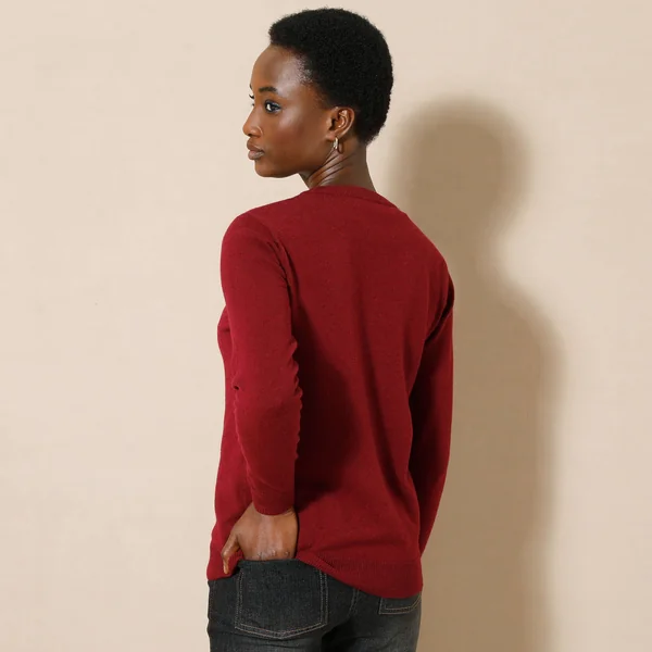 Pull col rond, laine d'agneau, bordeaux