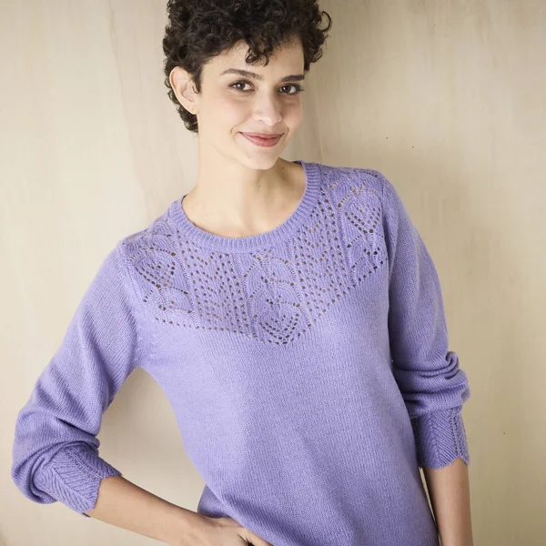 Pull col rond maille ajourée, toucher doux, parme