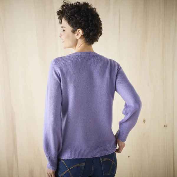 Pull col rond maille ajourée, toucher doux, parme