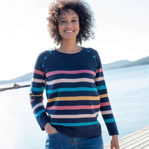 Pull marinière manches longues rayé, marine / multicolore