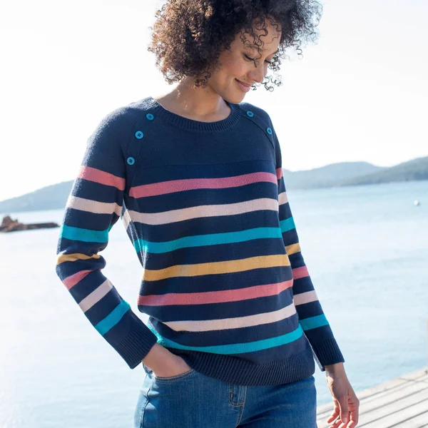 Pull marinière manches longues rayé, marine / multicolore