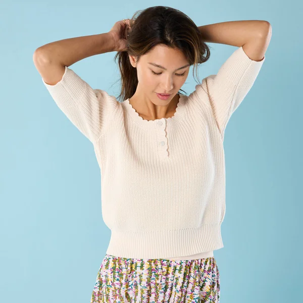 Pull Spécial Petites col rond boutonné, écru