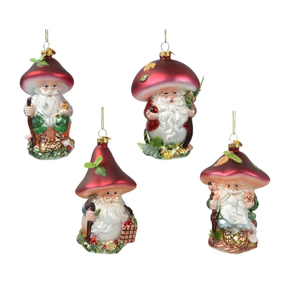 Père Noël en verre soufflé avec chapeau rouge champignon - Ø 7,9 x H 12,2 cm