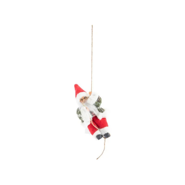 Père Noël grimpeur à tartan vert et rouge - 18 cm