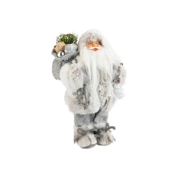 Père Noël polaire blanc et gris avec hotte et lanterne - 30 cm