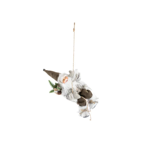 Père Noël trappeur grimpeur beige, marron et vert avec hotte - 30 cm