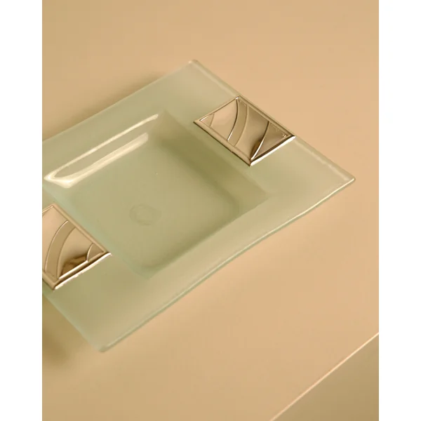 Rectangular crystal and silver-plated metal valet tray by Pierre Cardin, 1980s