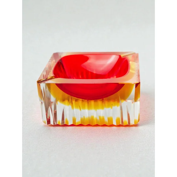 Red and yellow cubic Sommerso ashtray by Seguso, Murano, Italy, 1970