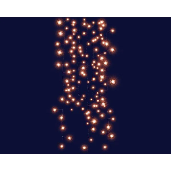 Rideau lumineux forme grappe à 320 micro-LED cuivre sur câble noir intérieur/extérieur - 2 x 2 m