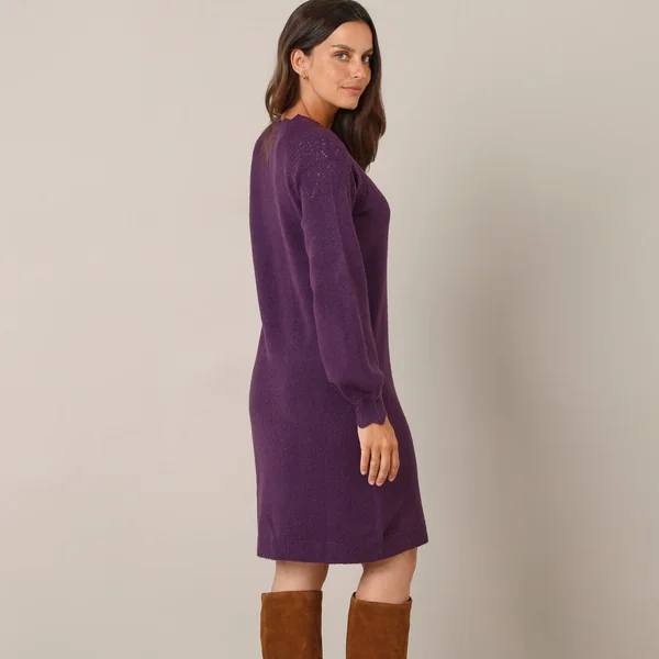 Robe pull finition écailles, maille fantaisie, prune