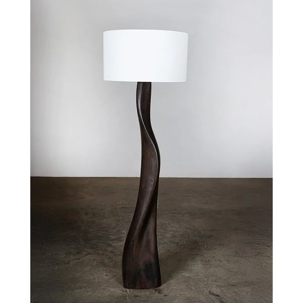 Roman floor lamp in Ash, Saddle Oak stain with Ivory silk shade